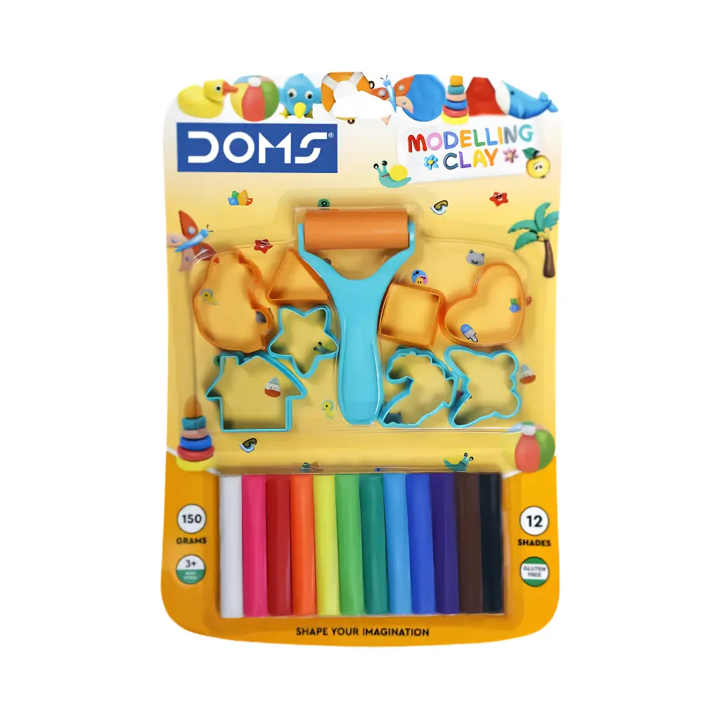 DOMS MODELLING CLAY 12 SHADES 150 GM WITH 8 SHAPE TOY & 1 HAND ROLLER