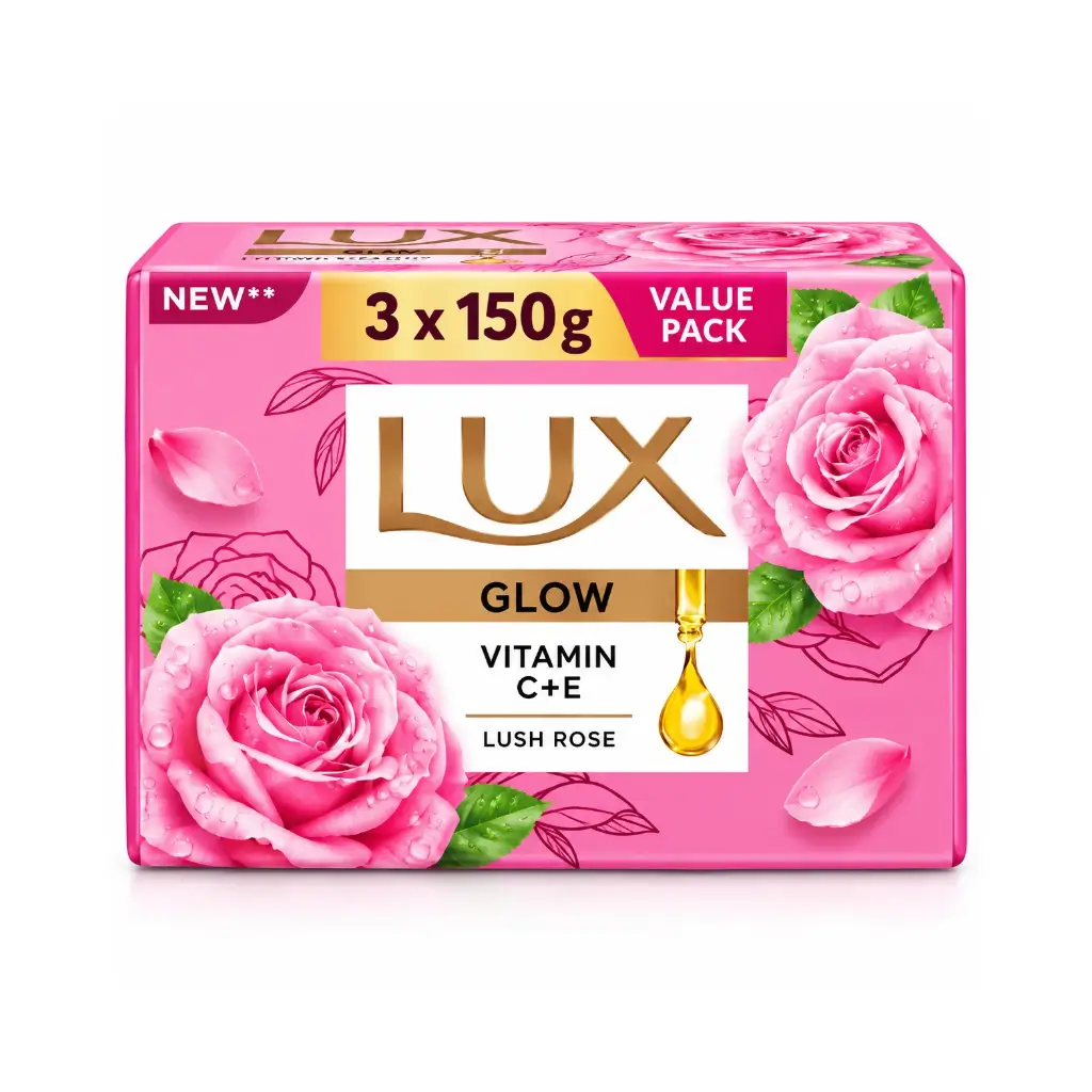 LUX GLOW VITAMIN C + E LUSH ROSE SOAP 3 X 150 GM