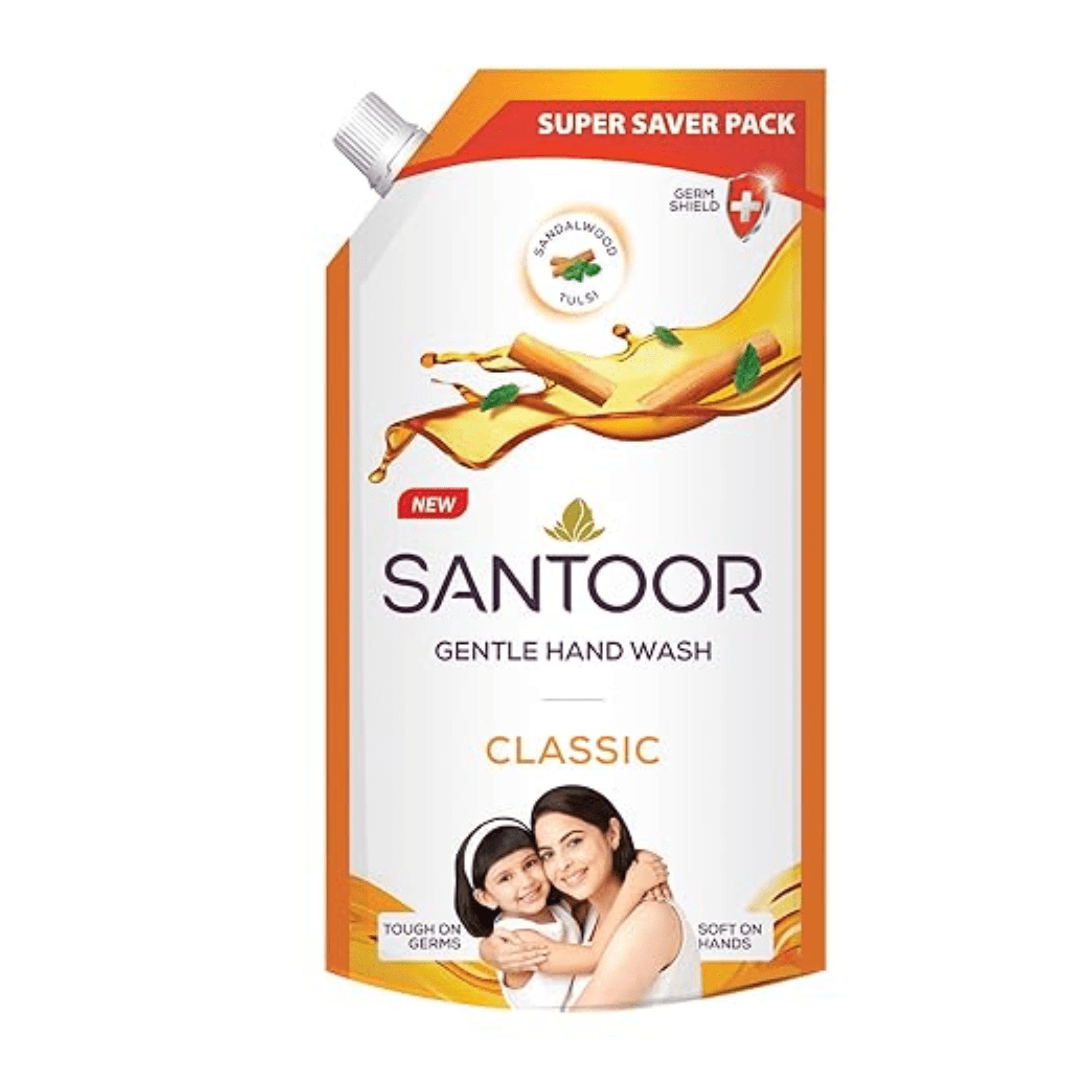 SANTOOR CLASSIC GENTLE HAND WASH WITH NATURAL GOODNESS OF SANDALWOOD & TULSI 650ML