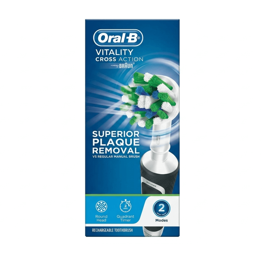 Oral-B Vitality Cross Action Braun Superior Plaque Removal vs Regular Manual Brush Black