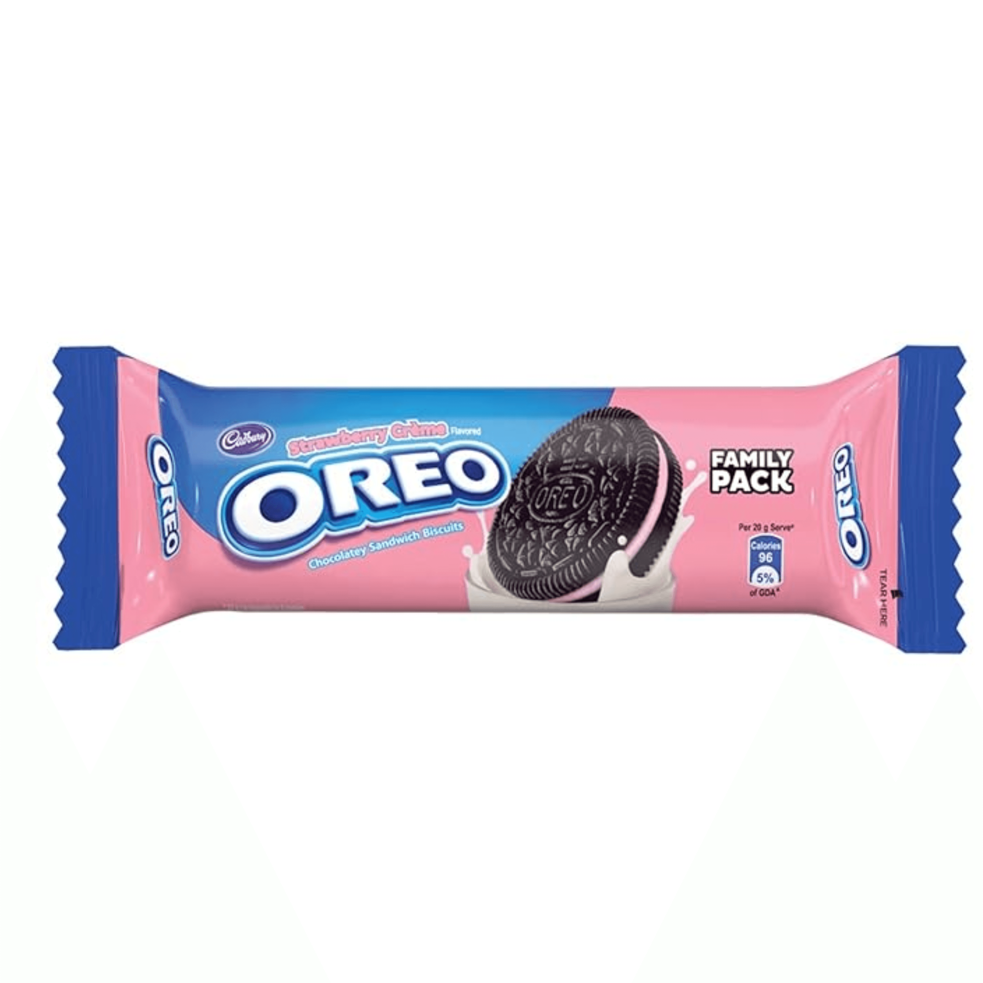 CADBURY OREO STRAWBERRY FLAVOUR CREME SANDWICH BISCUIT 108.55G