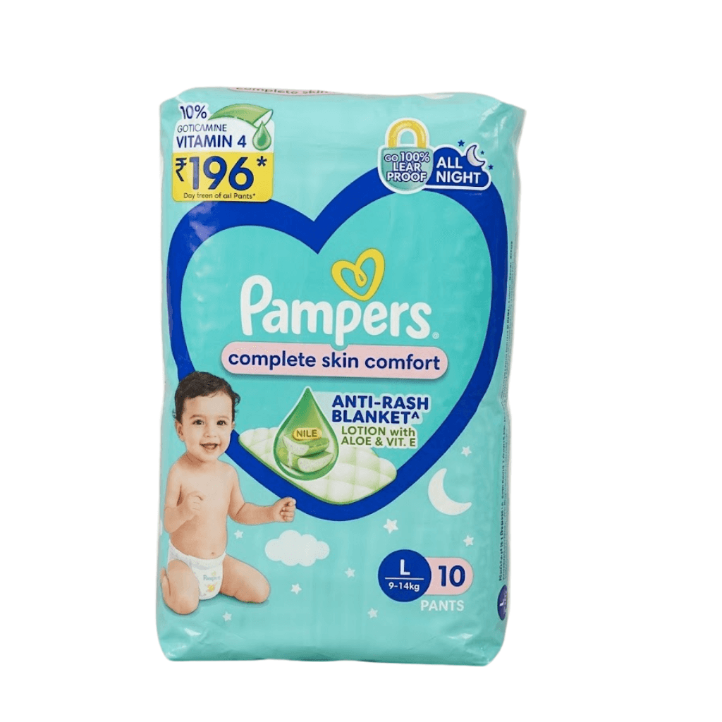 Pampers Complete Skin Comfort | Pant Style Diaper Large, 10 Count| Anti Rash with 100% protection from leakage upto 12 hrs