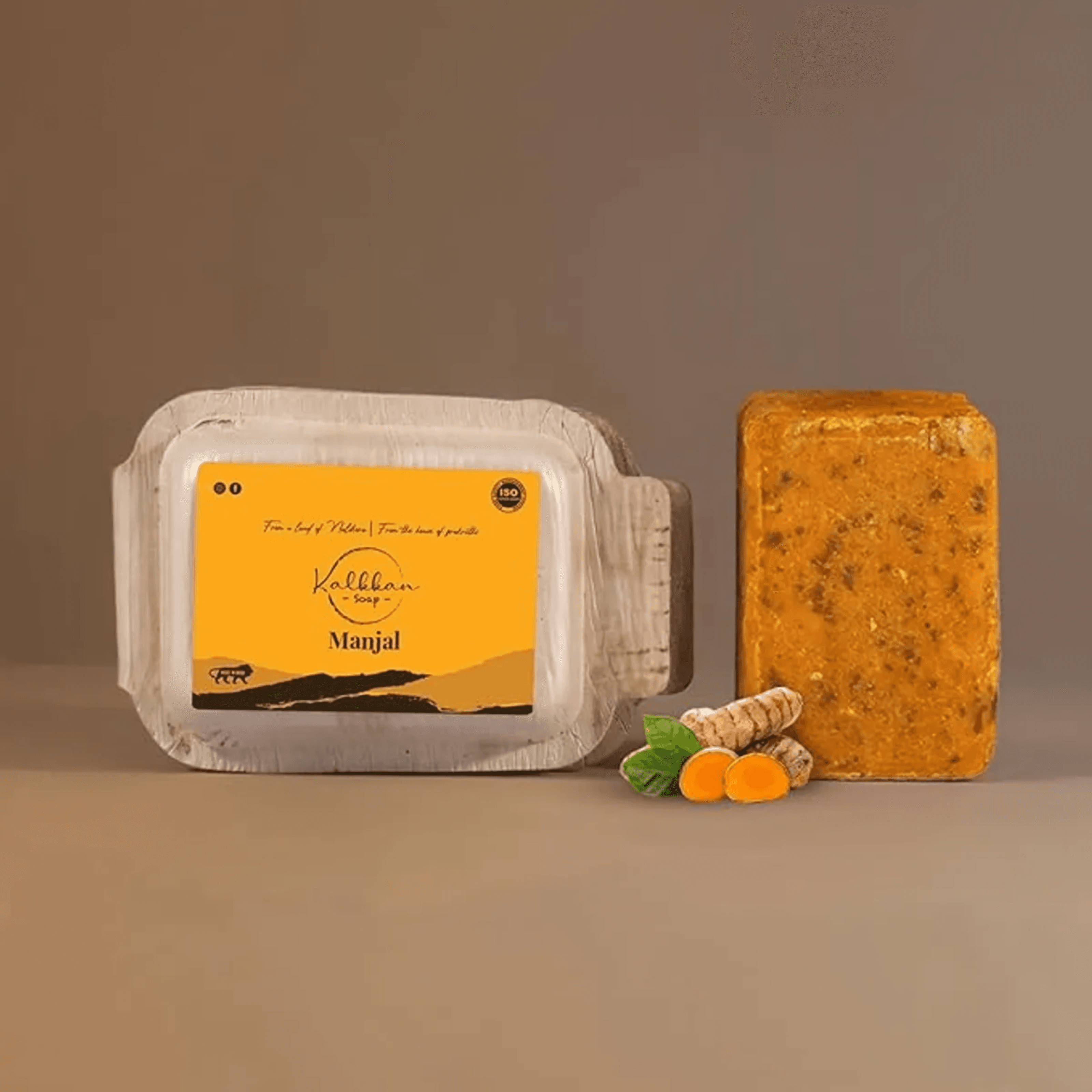 Kalkkan Ayurvedic Natural Musk Turmeric Herbal Scrub Soap | Made with Heat extracted virgin coconut oil | Rejuvenating, Deep cleansing, and Antibacterial | For all skin types | 100 g pack of 3