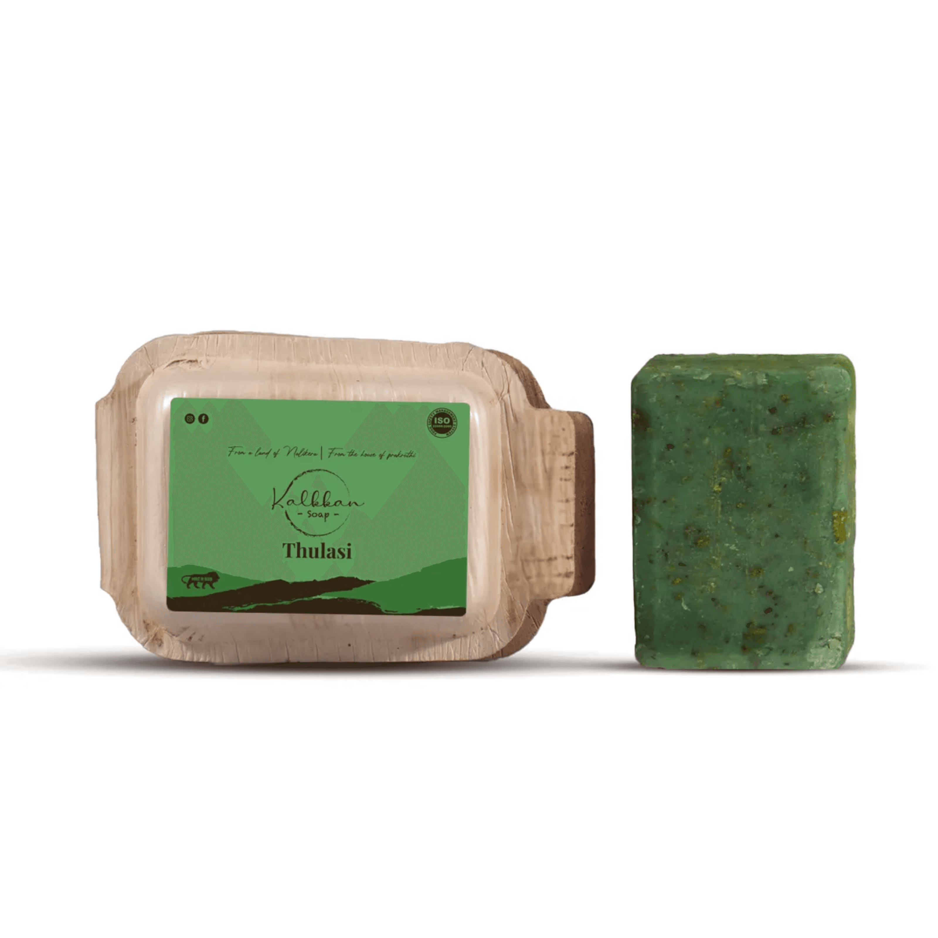 Kalkkan Ayurvedic Natural Tulasi Herbal Scrub Soap | Made with pure heat-extracted virgin coconut oil | Antibacterial, Moisturizing, with Antioxidants | For all skin types | 100g pack of 3