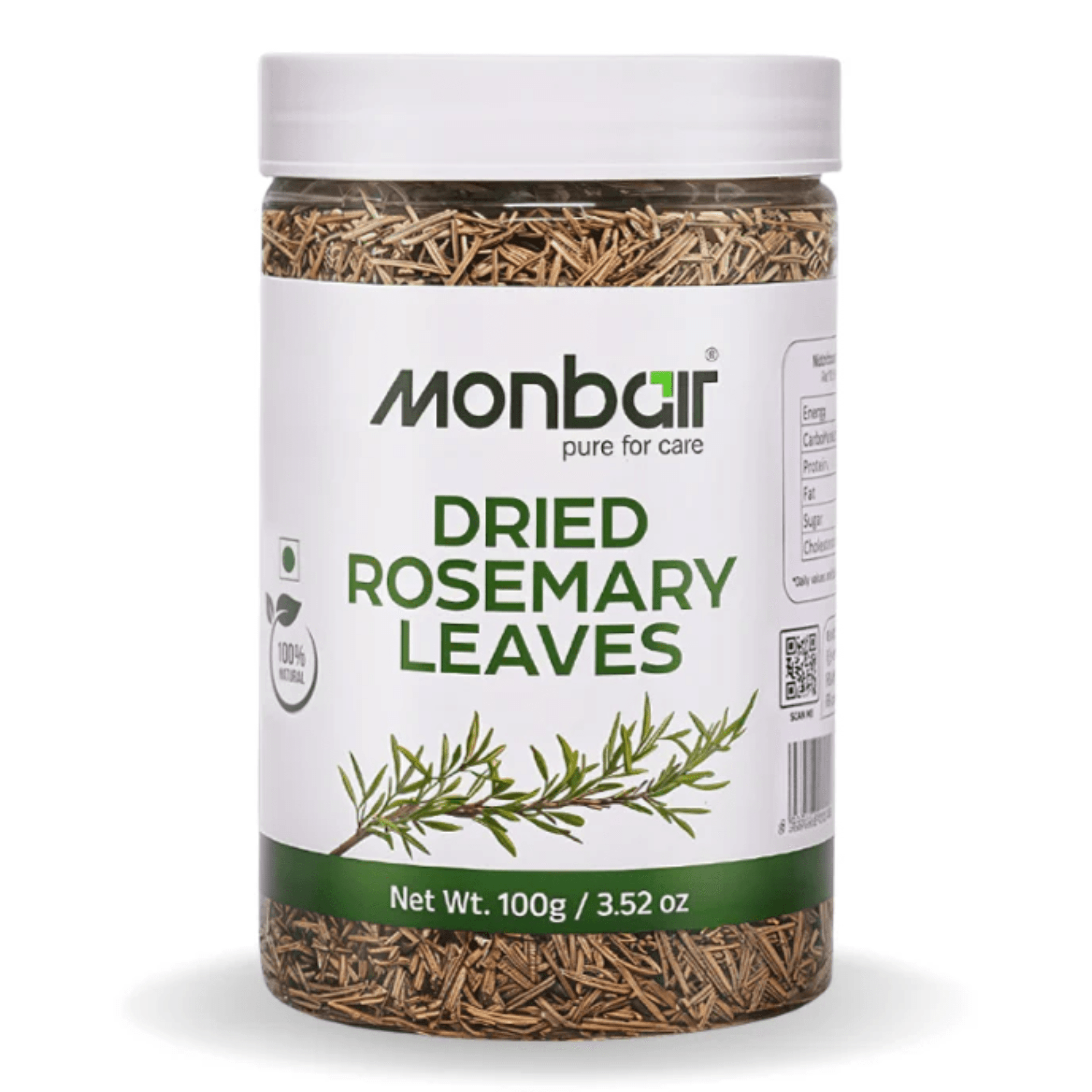 Monbair 100% Natural Dried Rosemary Leaves, 100g – Premium Culinary Herb for Cooking, Seasoning, Herbal Tea, Skincare, Hair Care & Aromatherapy | Resealable Freshness Jar