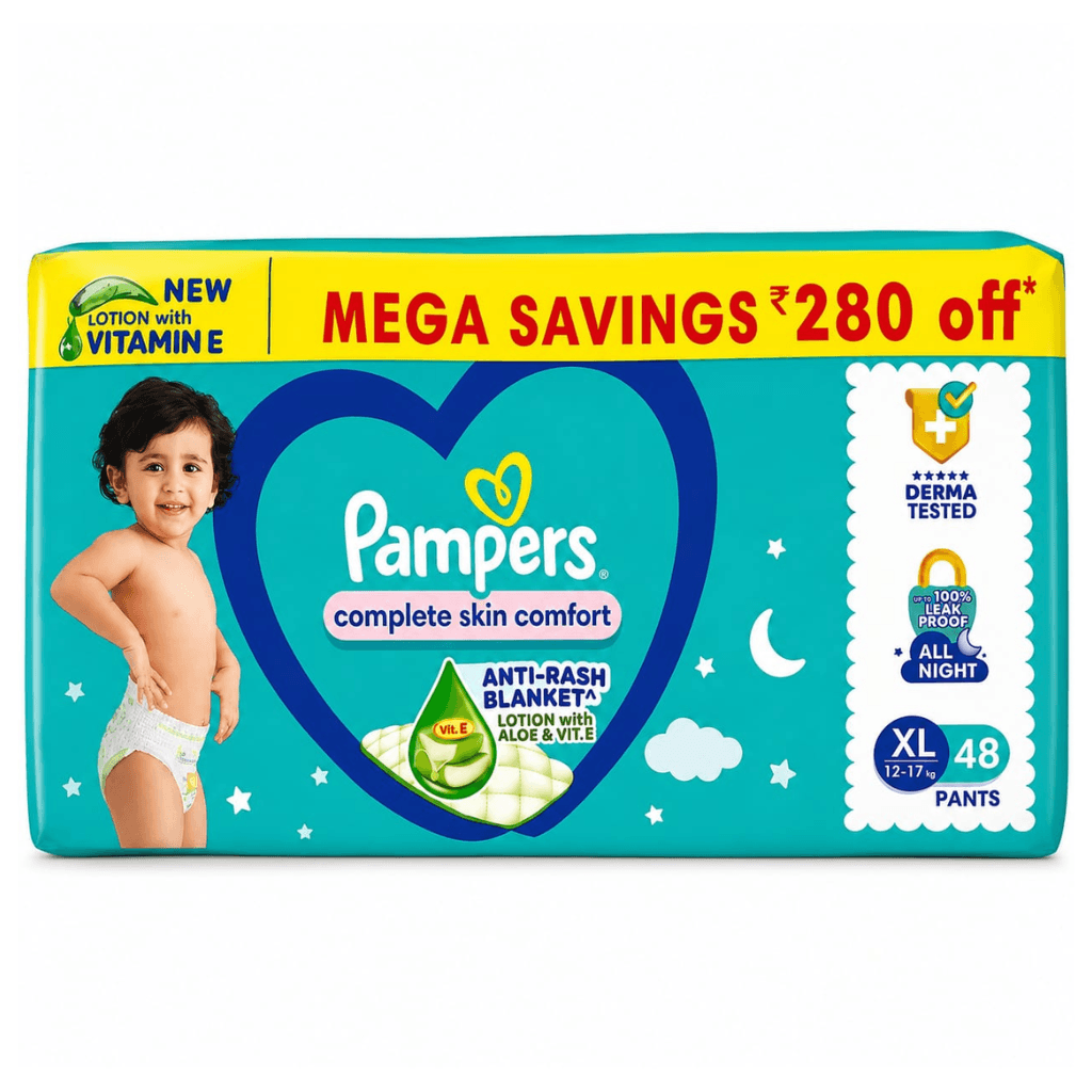 PAMPERS COMPLETE SKIN COMFORT PANTS EXTRA LARGE SIZE BABY 48 DIAPER,12-17KG