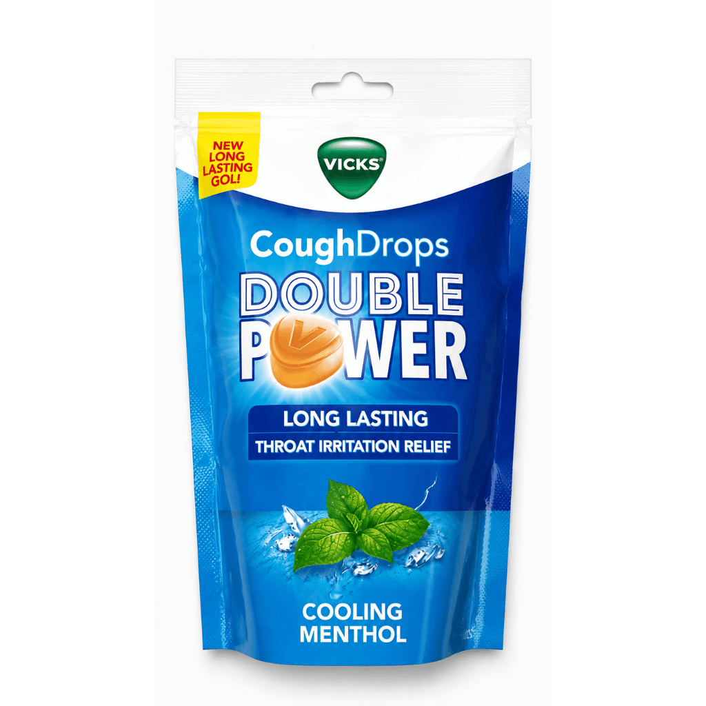 VICKS COUGH DROPS DOUBLE POWER THROAT IRRITATION RELIEF COOLING MENTHOL 25 LOZENGES
