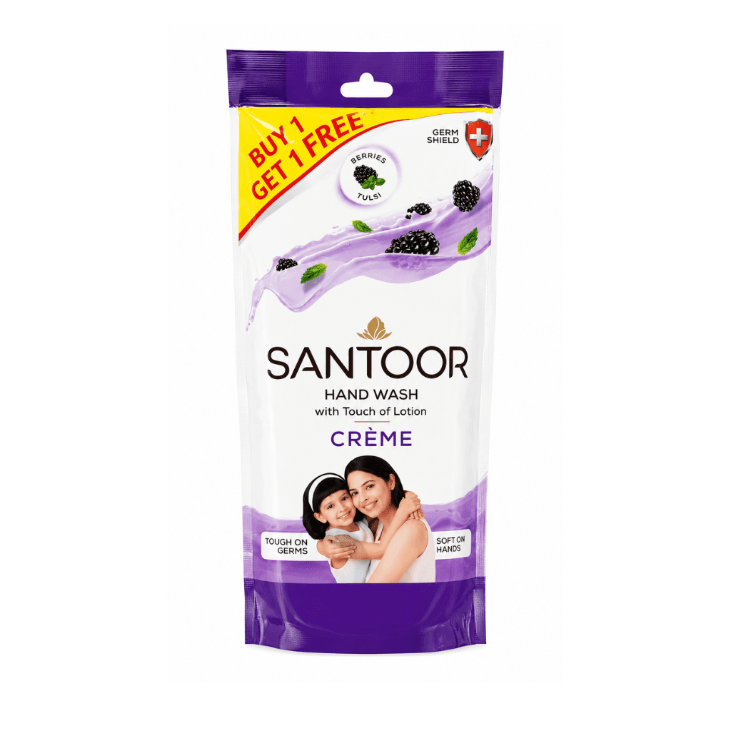 SANTOOR CREME HAND WASH BERRIES & TULSI 180ML PACK OF 2