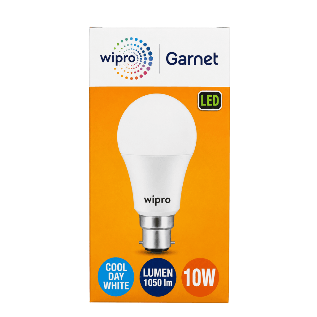 wipro Garnet 10W LED Bulb for Home & Office |Cool Day White (6500K) | B22 Base|220 degree Light coverage