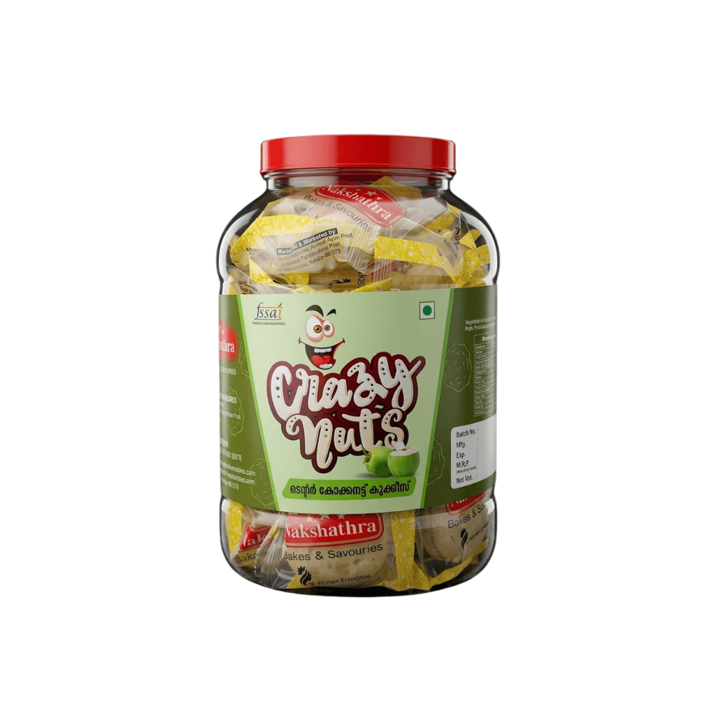 NAKSHATHRA BAKES & SAVOURIES -TENDER COCONUT COOCKIE 2x20 POUCHES PER JAR
