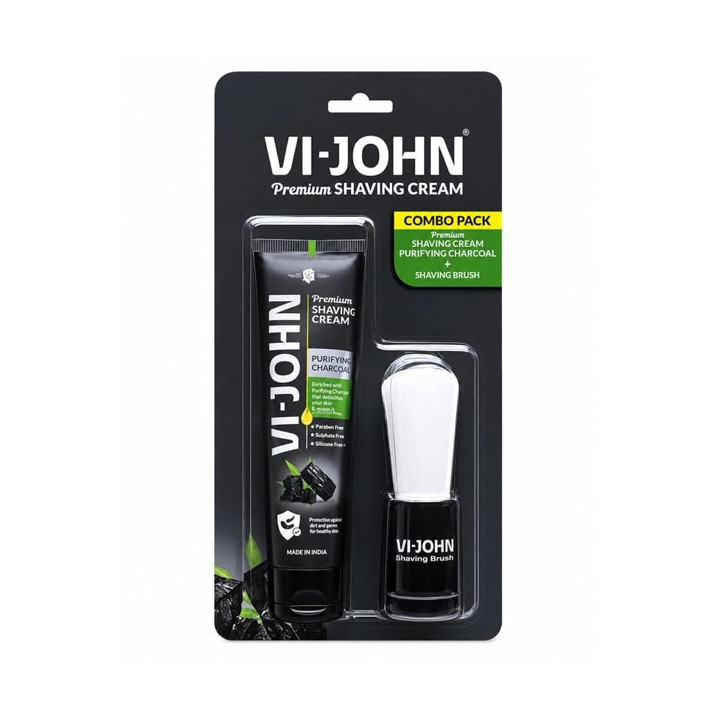 VI-JOHN SHAVING CREAM PURIFYING CHARCOL WITH BRUSH COMBO 70GM