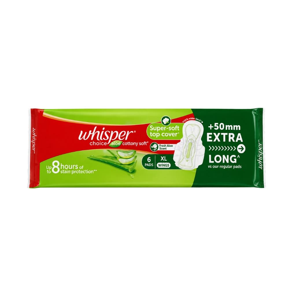 WHISPER CHOICE ALOE XL WINGS + 50 MM EXTRA LONG 6 PADS