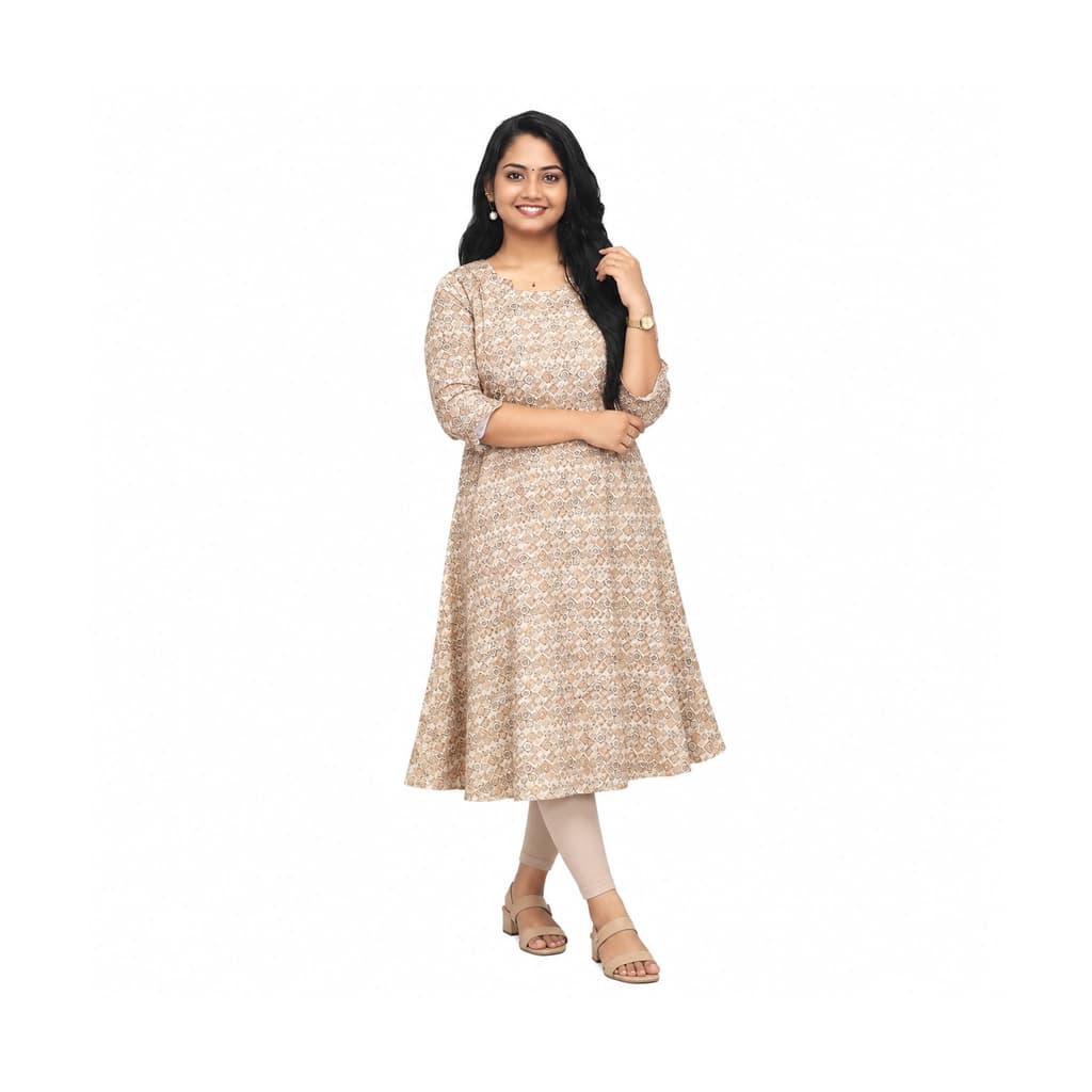 BEIGE AND BROWN KURTI ( A LINE )