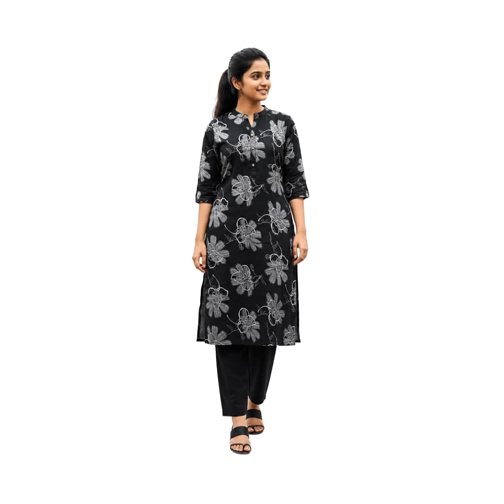 KURTI A-NI (with lining code set)BLACK FLORAL ELEGANCE