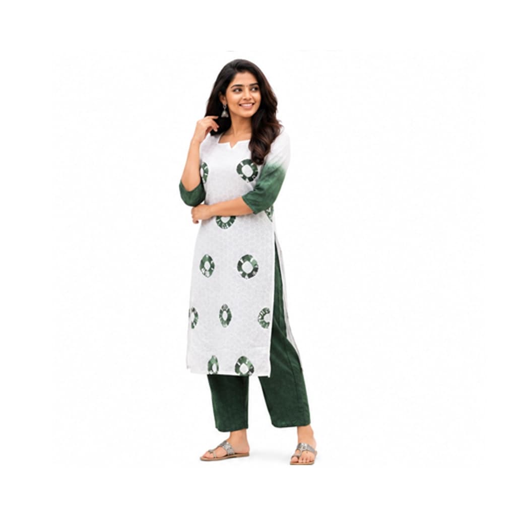 KURTI A-NL(Top&bottom with lining hakoba codesetGREEN BLOOM