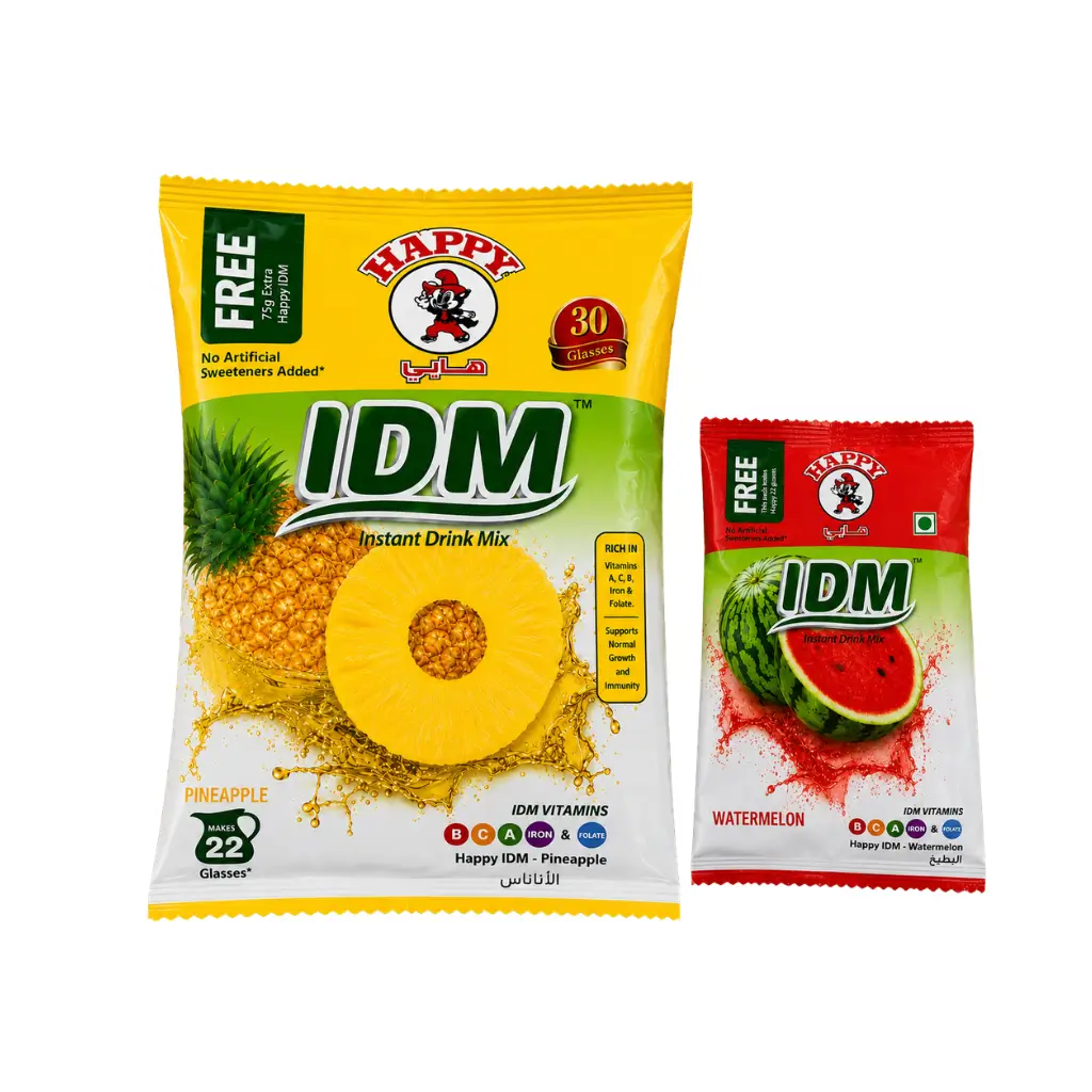HAPPY IDM PINEAPPLE INSTANT DRINK MIX 500 GM /1 PACK HAPPY IDM 75 GM FREE WITH THIS PACK