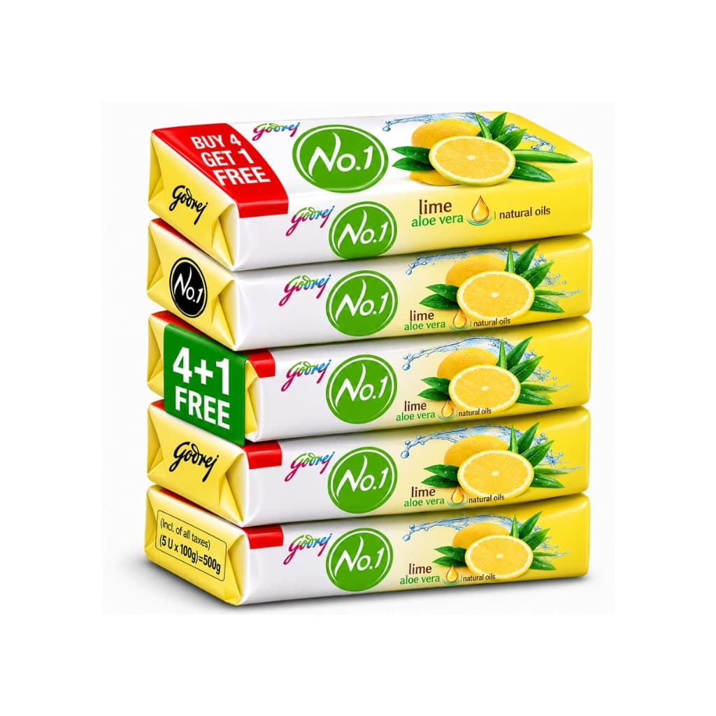 GODREJ NO.1 LIME & ALOE VERA BATH SOAP 100G (4+1 VALUE PACK)