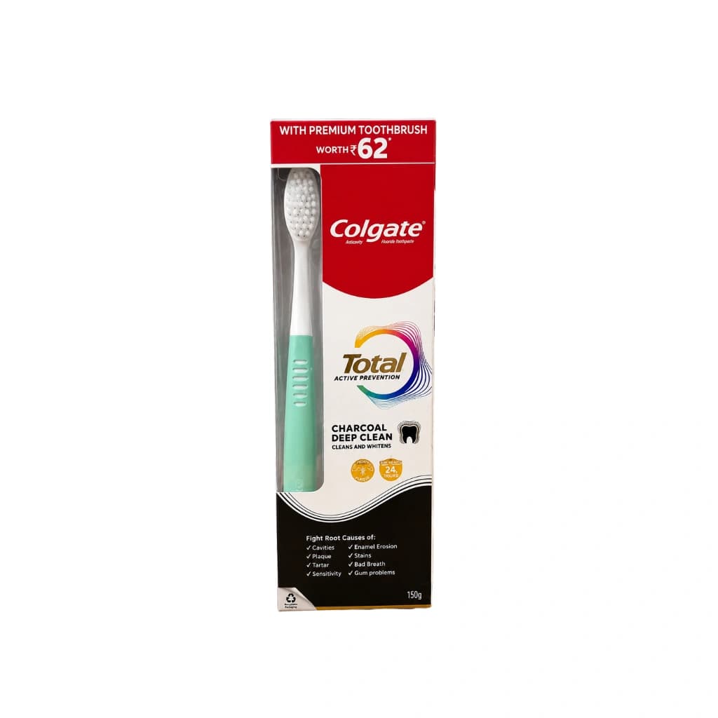 COLGATE TOTAL ACTIVE PREVENTION CHARCOAL DEEP CLEAN 150GM WITH PREMIUM TOOTHBRUSH