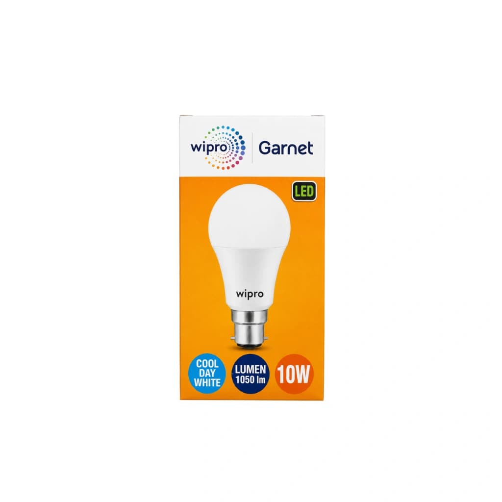 WIPRO GARNET 10W LED BULB FOR HOME & OFFICE |COOL DAY WHITE (6500K) | B22 BASE|220 DEGREE LIGHT COVERAGE