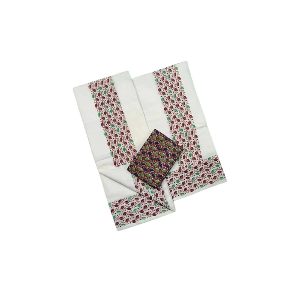 KERALA SETTUMUND WITH PRINTED COTTON BLOUSE