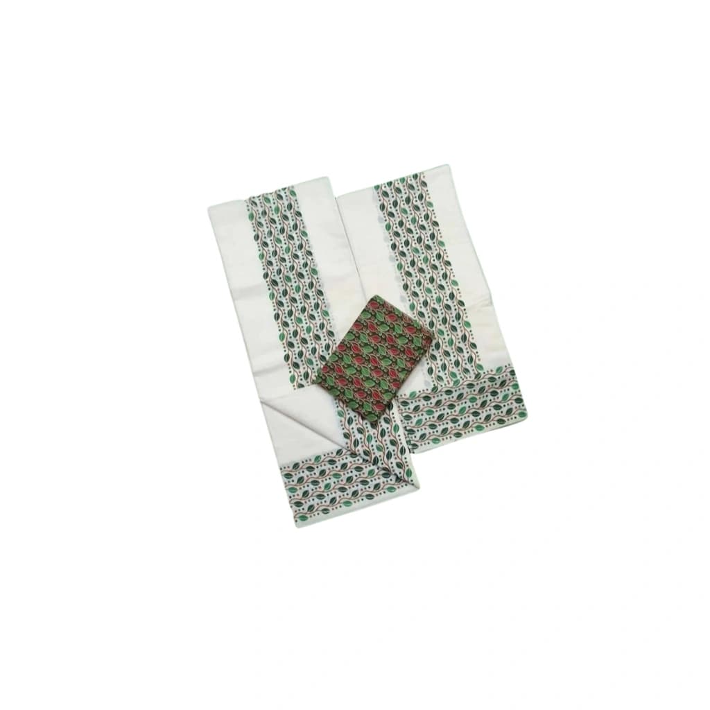 GREEN LEAF DESIGNER SETTUMUND WITH COTTON BLOUSE