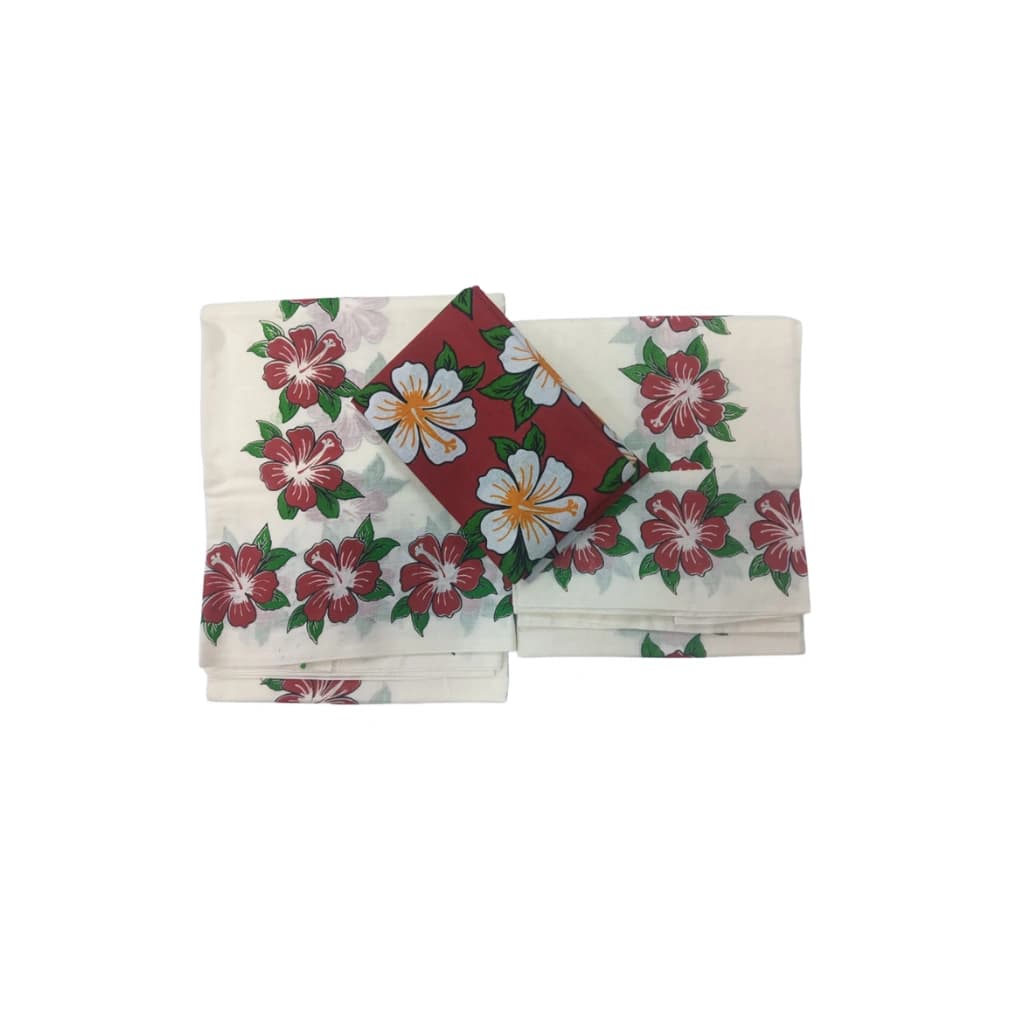 WHITE & RED FLORAL SETTUMUND WITH COTTON BLOUSE