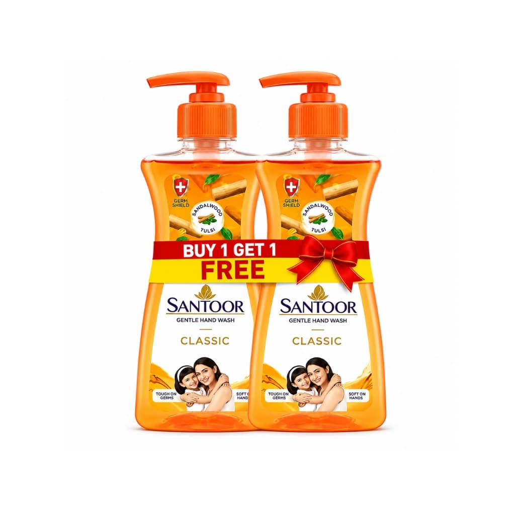 SANTOOR GENTLE HAND WASH CLASSIC SANDALWOOD & TULSI 100 ML BUY 1 GET 1 FREE