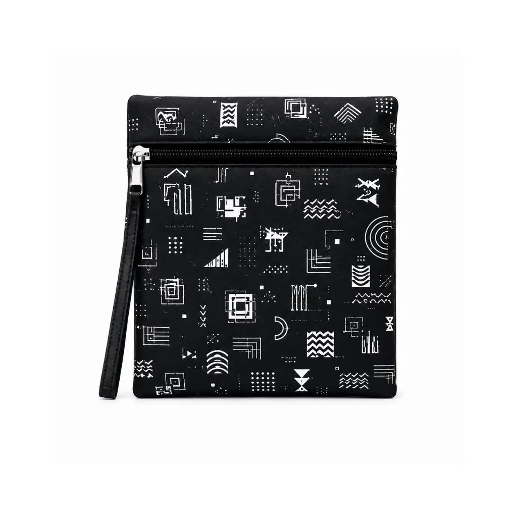PREMIUM INSULATED TIFFIN BOX POUCH BLACK GEOMETRIC PRINT