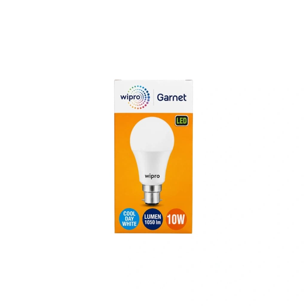 WIPRO GARNET 10W LED BULB FOR HOME & OFFICE |COOL DAY WHITE (6500K) | B22 BASE|220 DEGREE LIGHT COVERAGE