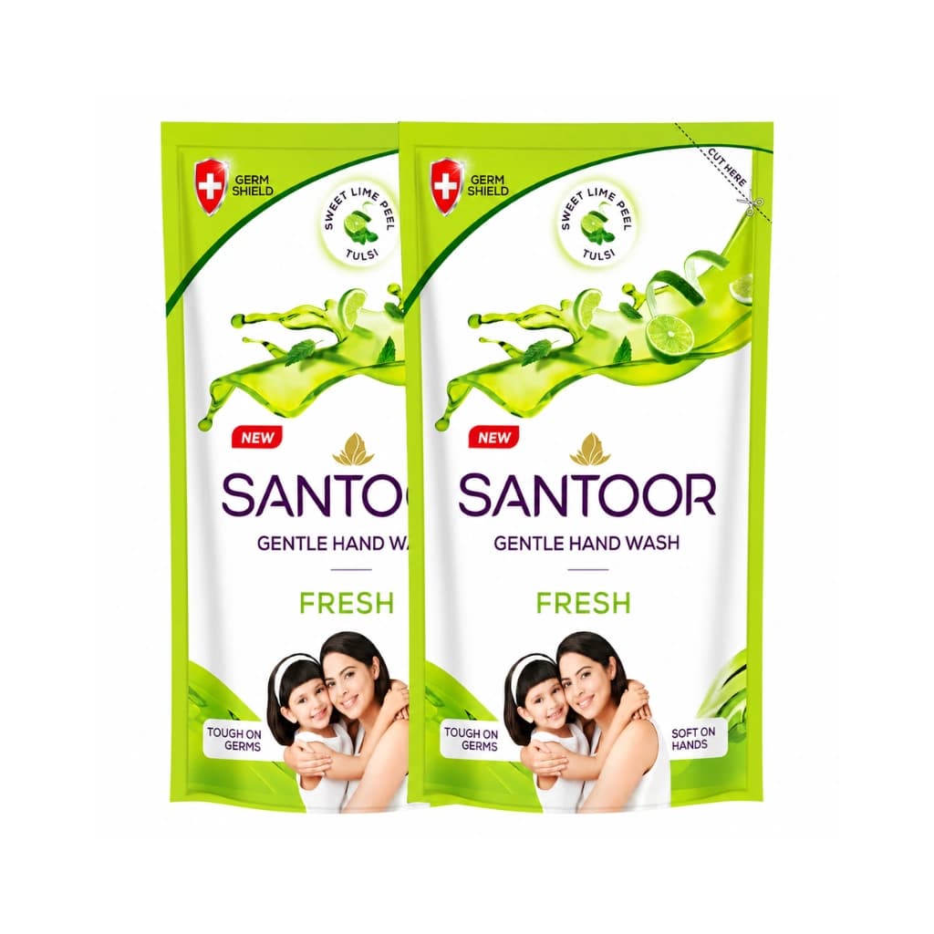 SANTOOR GENTLE HAND WASH FRESH SWEET LIME PEEL & TULSI 180ML+180ML BUY 1 GET 1 FREE