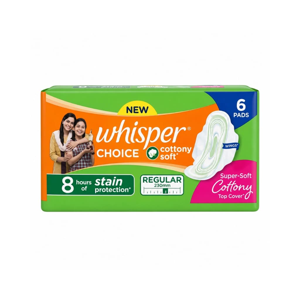 WHISPER CHOICE SUPER SOFT COTTONY REGULAR SANITARY 6 PADS