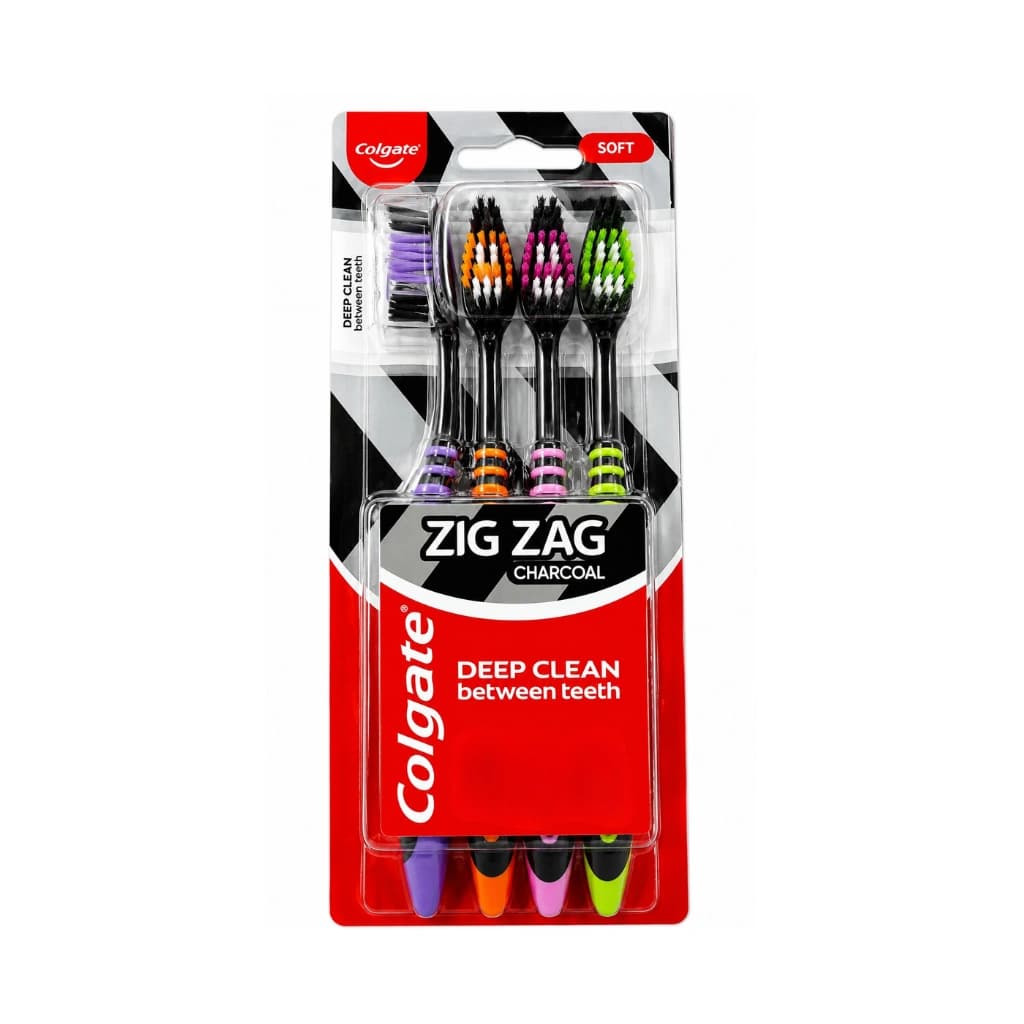 COLGATE ZIG ZAG CHARCOL SOFT TOOTHBRUSH PACK OF 4