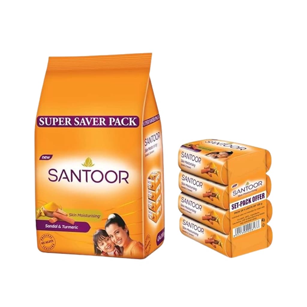 SANTOOR SANDAL & TURMERIC SOAP 100G (PACK OF 4 SUPER SAVER PACK)