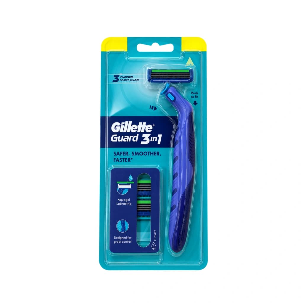 Gillette Guard 3 in 1 Shaving Razor Blades with Aquagel Lubrastrip
