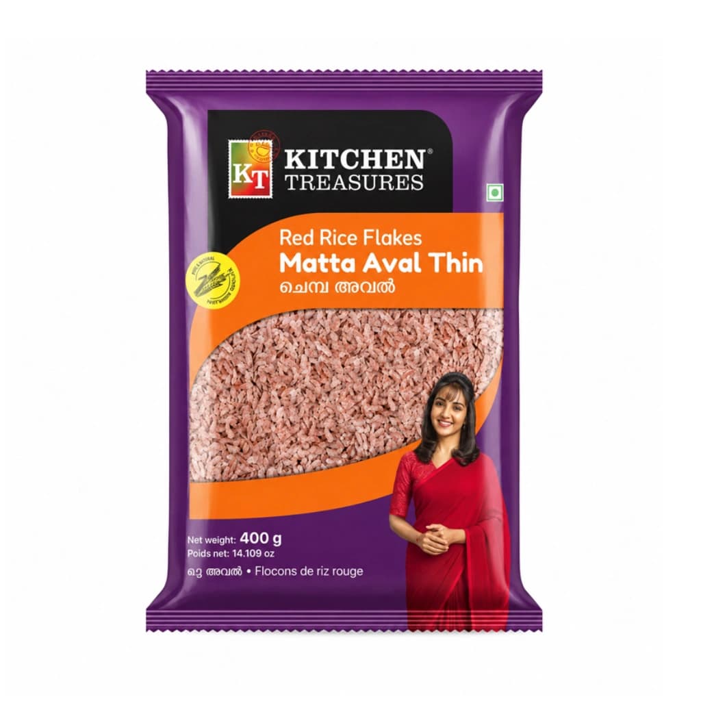 KITCHEN TREASURES RED RICE FLAKES THIN 400gm