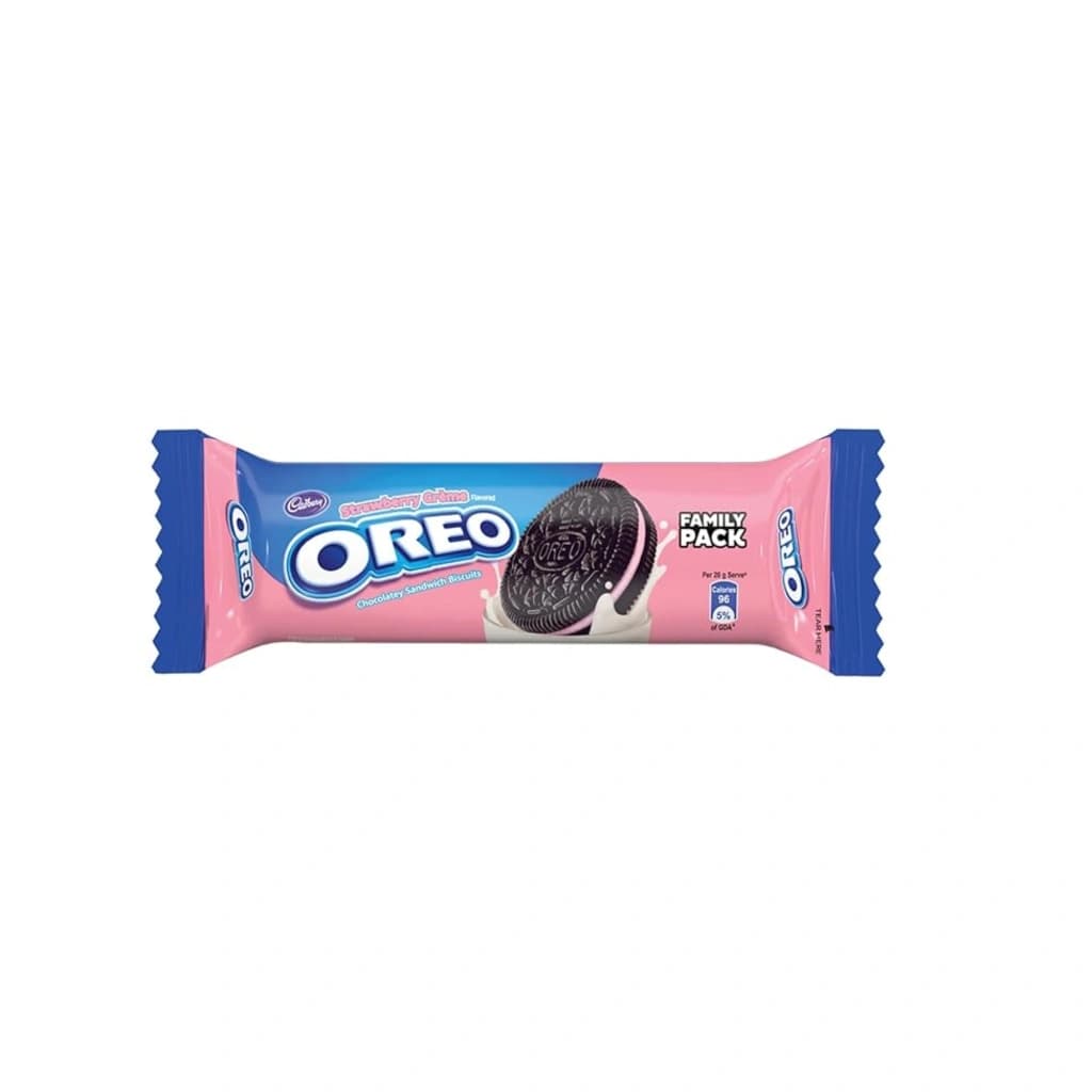 CADBURY OREO STRAWBERRY FLAVOUR CREME SANDWICH BISCUIT 108.55 GM