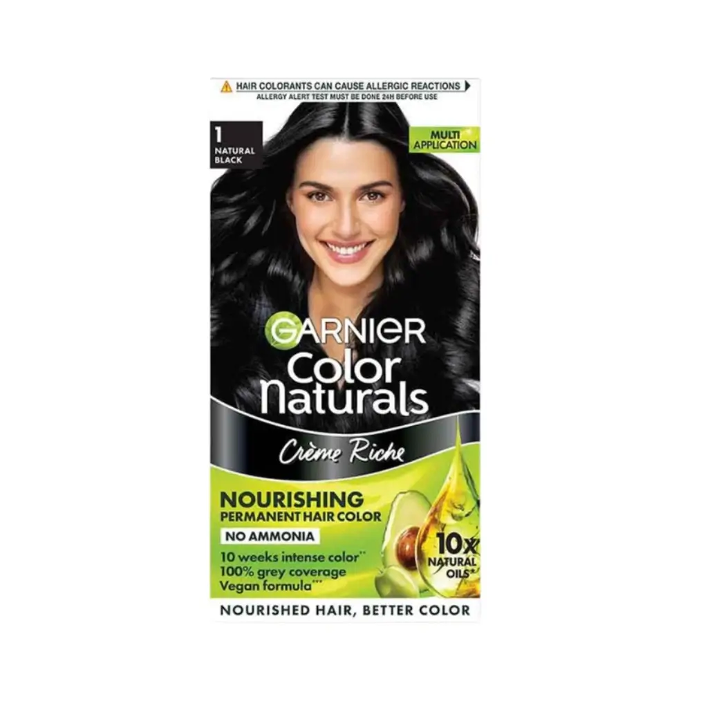 GARNIER COLOUR NATURALS CREME RICHE NOURISHING PERMENENT HAIR COLOUR NO AMMONIA NATURAL BLACK 1 70 ML+60GM