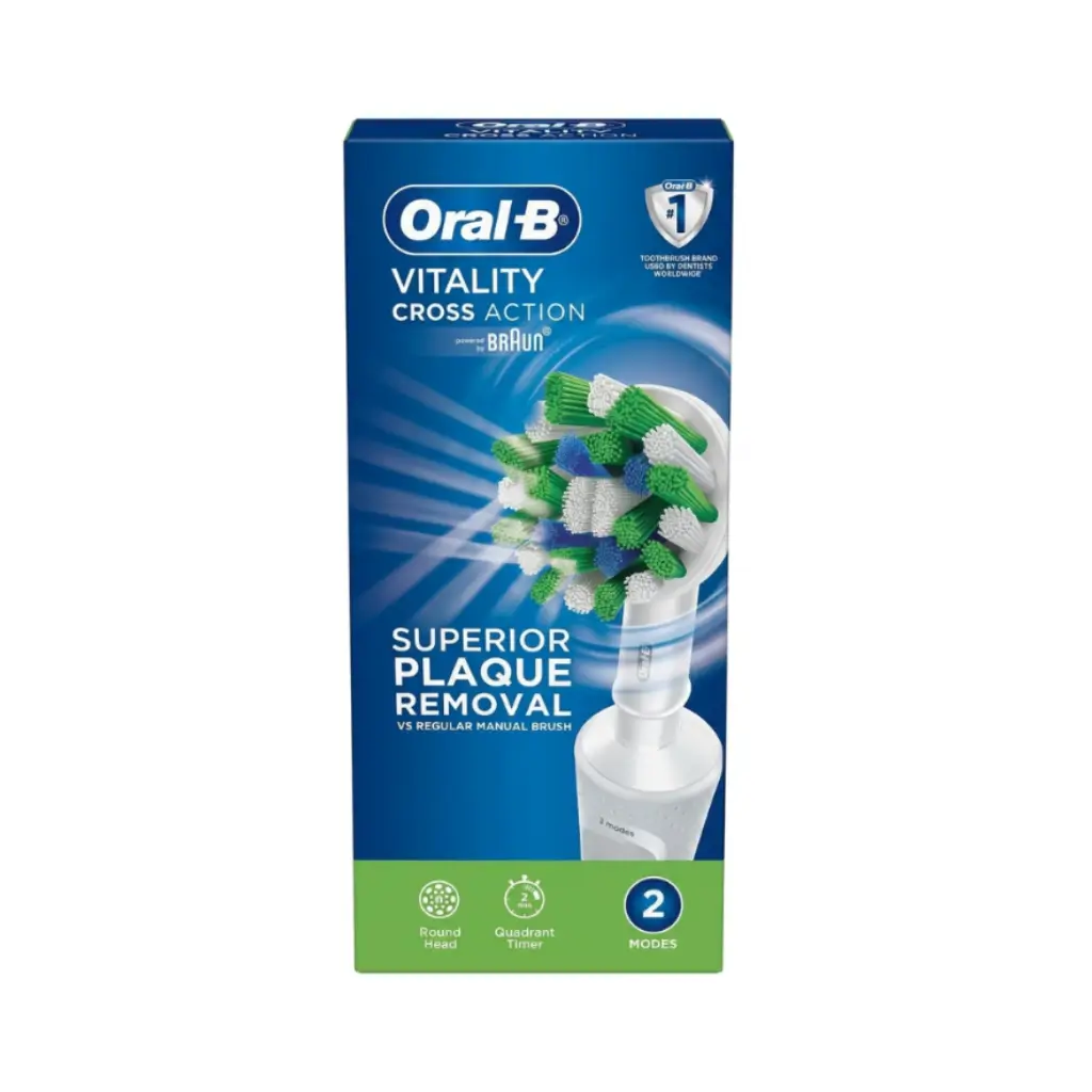 ORAL B VITALITY CROSS ACTION SUPERIOR PLAQUE REMOVAL WHITE TOOTHBRUSH