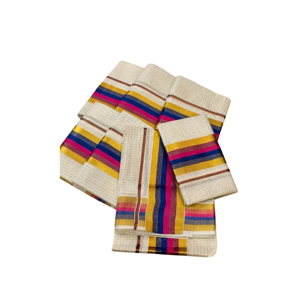 Premium Check Set Mundu with Colour Border
