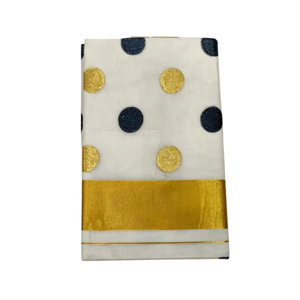 Polka dot Cotton Saree embroidery with blouse