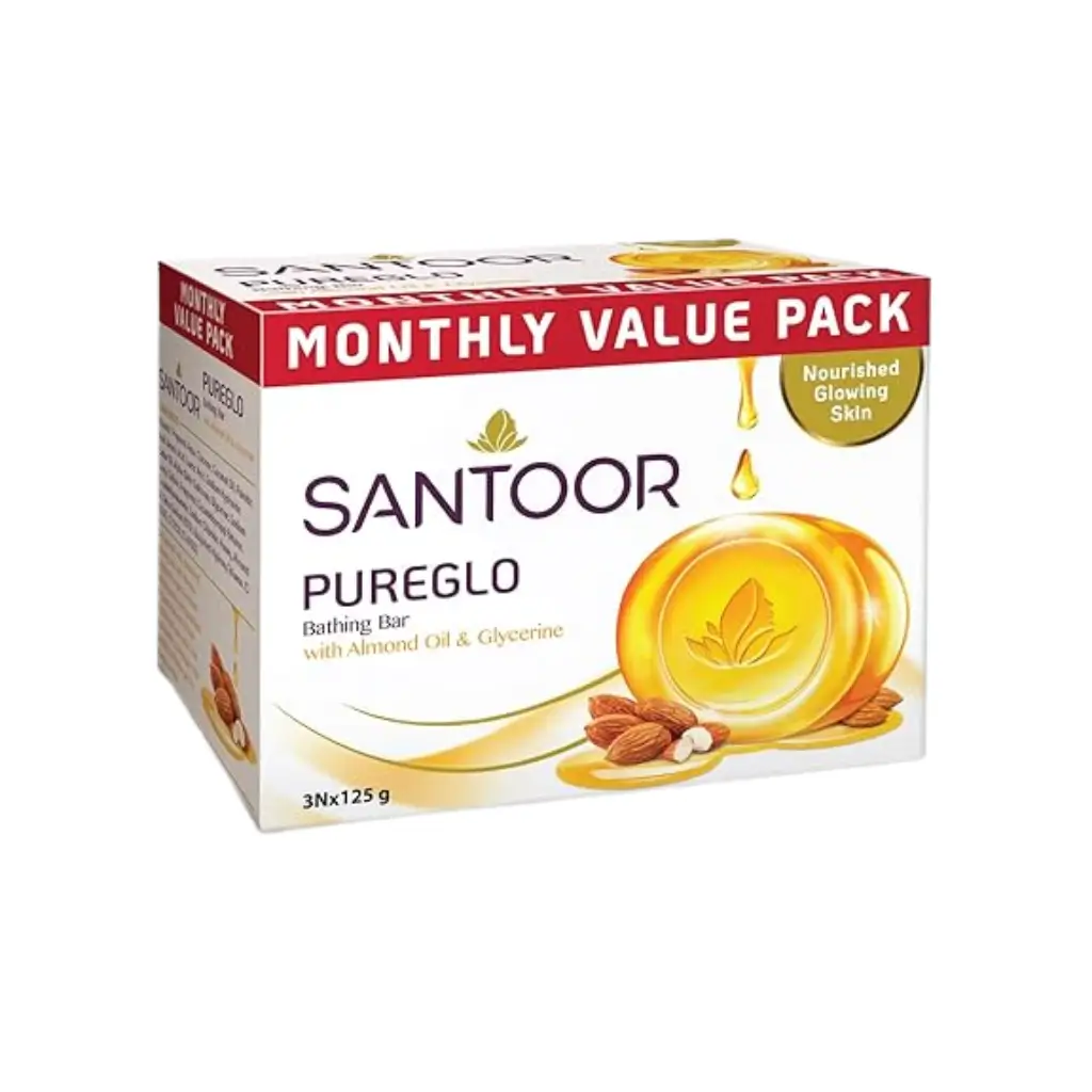 SANTOOR PUREGLO GLYCERINE SOAP WITH ALMOND OIL 125*3 GM