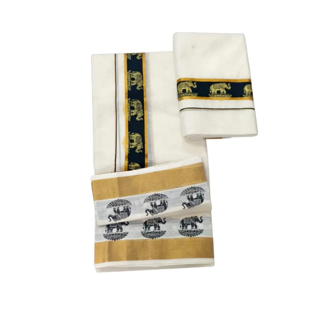 Gold elephant print set mundu / trending now