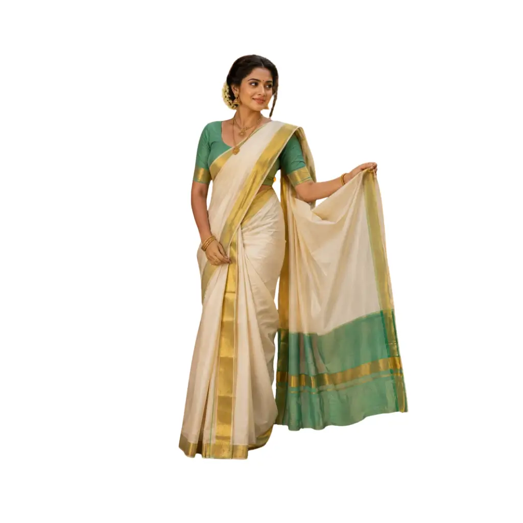 Kerala traditional contrast pall Set mundu with Blouse extra length