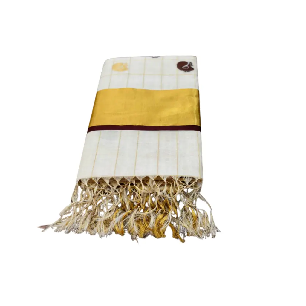 PURE HANDLOOM TISSUE CHECK SAREE WITH PUTTA WORK ATTACHED BLOUSE HANDLOOM