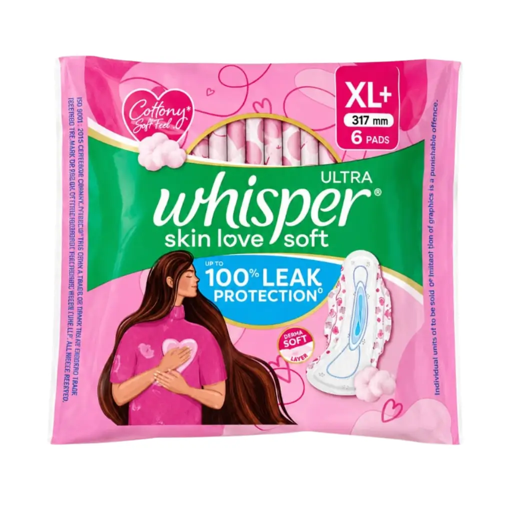WHISPER ULTRA SKIN LOVE SOFT SANITARY PADS FOR WOMEN, XL+ 6 PADS