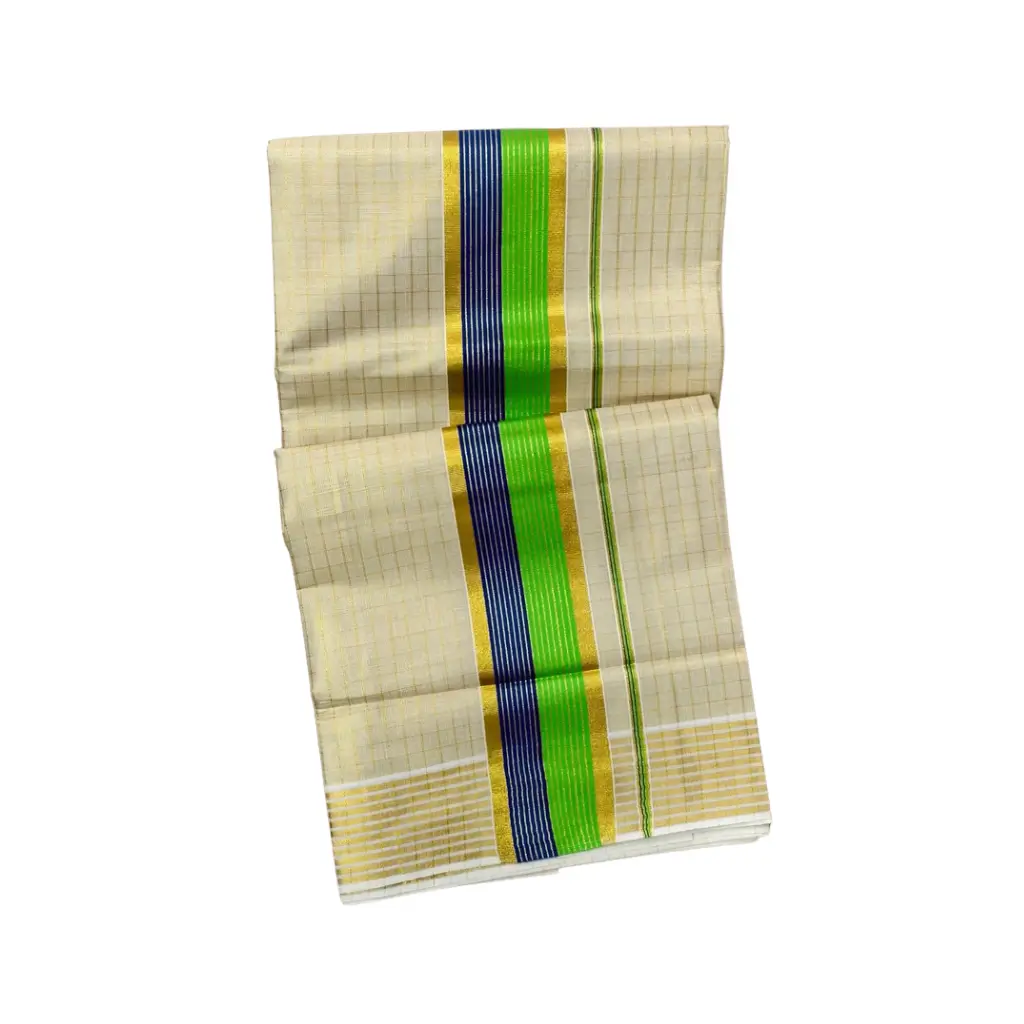 KUTHAMPULLY PREMIUM TISSUE CHECK KERALA SAREE WITH BLOUSE