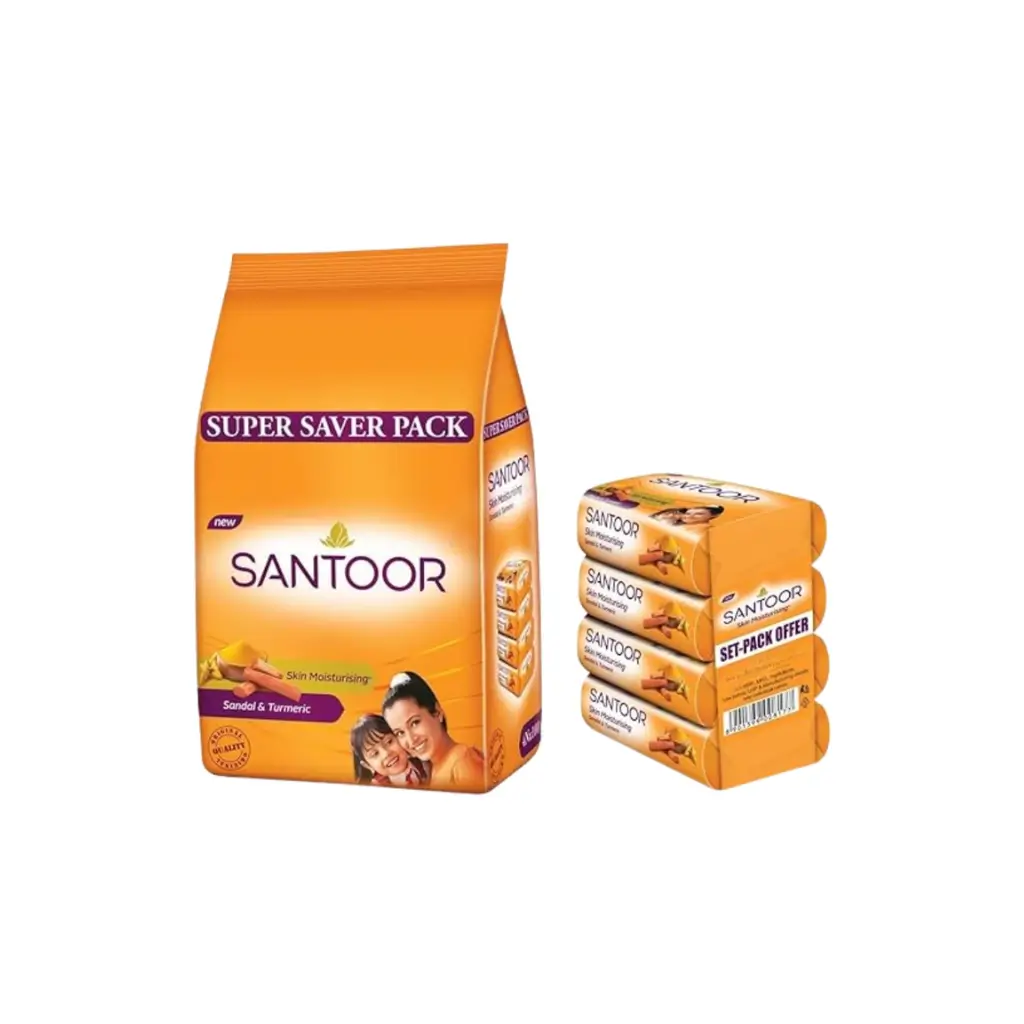 SANTOOR SANDAL & TURMERIC SOAP 100G (PACK OF 4 SUPER SAVER PACK)
