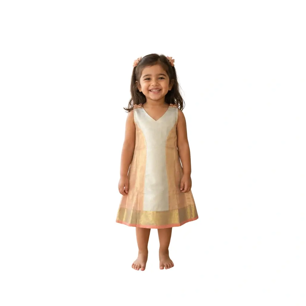 KUTHAMPULLY ORANGE GOLD A-LINE TISSUE FROCK