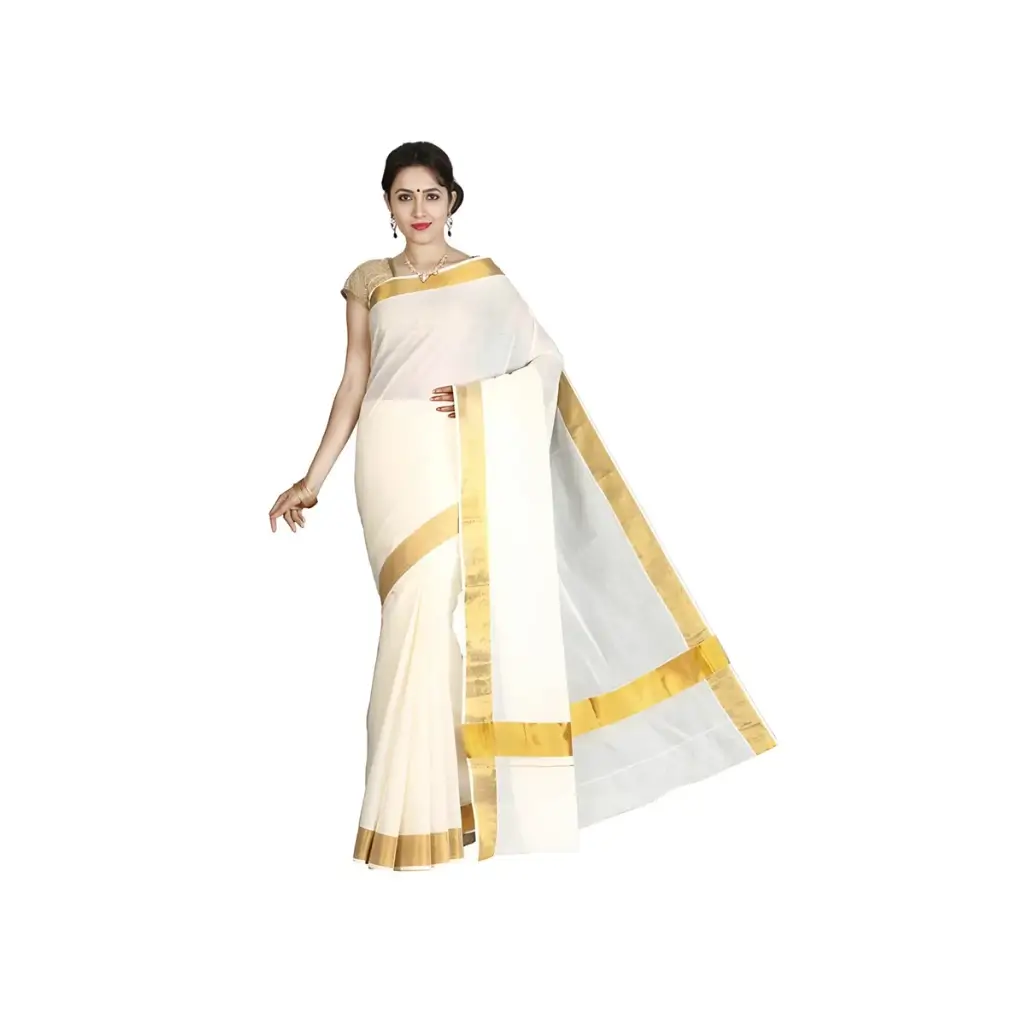 Kuthampully Cotton Kasavu Saree with blouse (6.25 mtr) 1 inch, 2 inch, 3 inch,..