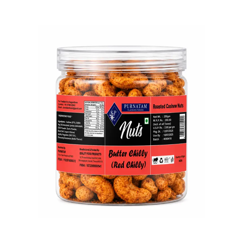PURNATAM BUTTER CHILLI MASALA RED CHILLI CASHEWS 250 GM